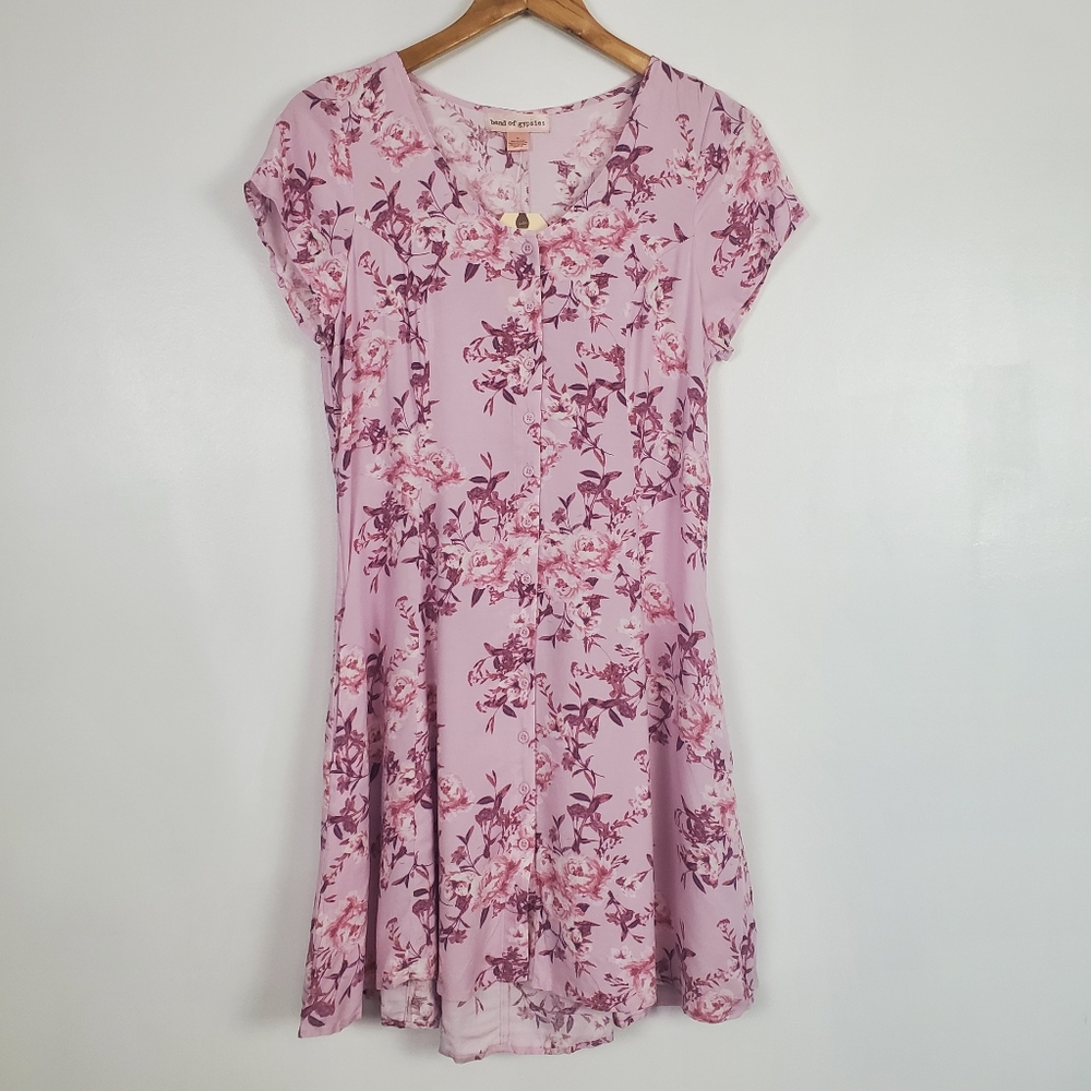 Band of gypsies NWT pink floral button up dress medium
